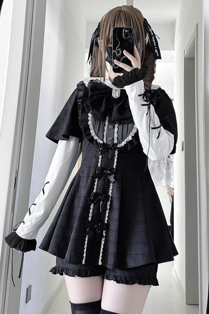Lolita KC Headdress - Black Veil Pact, Black, Printed, Gothic Style, Bow Detail - main product image