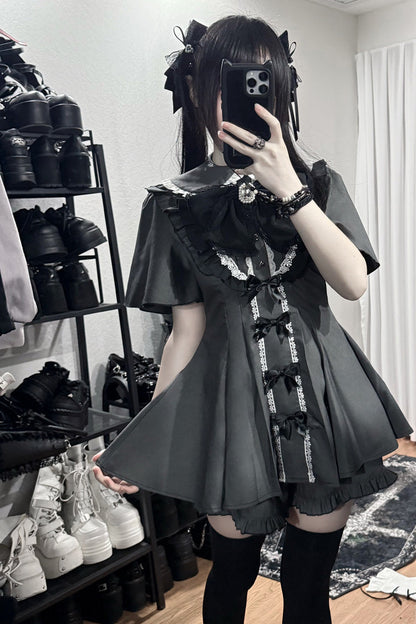 Lolita KC Headdress - Black Veil Pact, Black, Printed, Gothic Style, Bow Detail - S Grey / M Grey / L Grey option