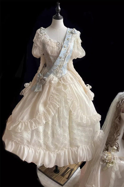 Lolita KC Headdress - Crown Coronation, Ivory, Sweet Style, Bow Detail, Lace Trim - additional product view 2