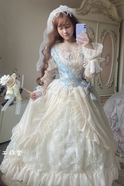 Lolita KC Headdress - Crown Coronation, Ivory, Sweet Style, Bow Detail, Lace Trim - main product image