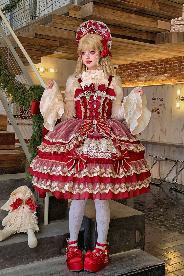 Lolita KC Headdress - Crown Of Gems, Red, Sweet Style, Bow Detail, Lace Trim - additional product view 2