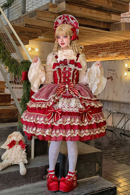 Lolita KC Headdress - Crown Of Gems, Red, Sweet Style, Bow Detail, Lace Trim - additional product view 2