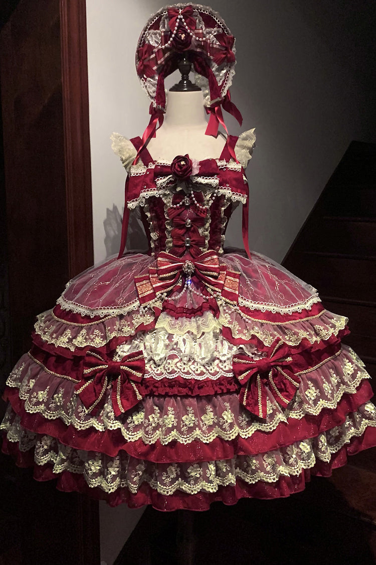 Lolita KC Headdress - Crown Of Gems, Red, Sweet Style, Bow Detail, Lace Trim - additional product view 3