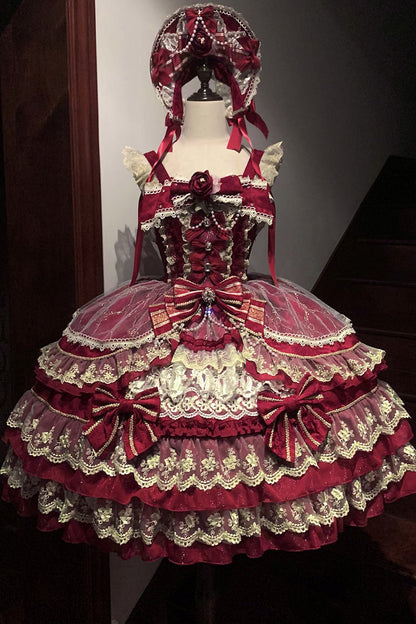 Lolita KC Headdress - Crown Of Gems, Red, Sweet Style, Bow Detail, Lace Trim - additional product view 3