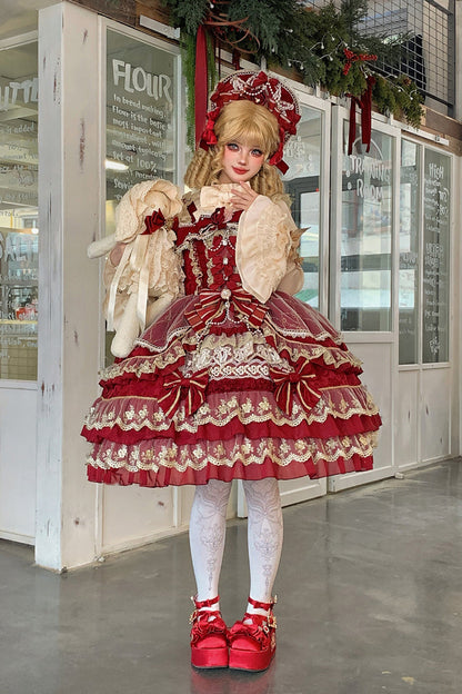 Lolita KC Headdress - Crown Of Gems, Red, Sweet Style, Bow Detail, Lace Trim - additional product view 4