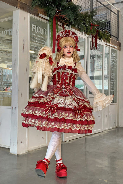 Lolita KC Headdress - Crown Of Gems, Red, Sweet Style, Bow Detail, Lace Trim - additional product view 5