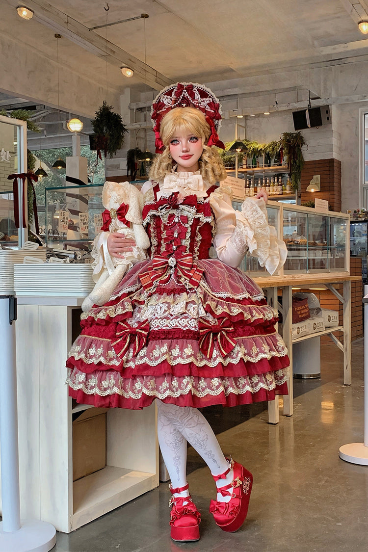 Lolita KC Headdress - Crown Of Gems, Red, Sweet Style, Bow Detail, Lace Trim - additional product view 6
