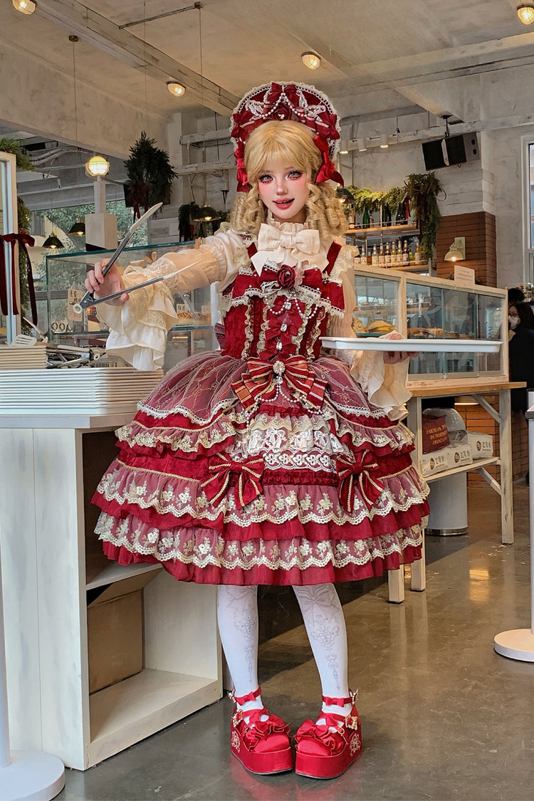 Lolita KC Headdress - Crown Of Gems, Red, Sweet Style, Bow Detail, Lace Trim - additional product view 7