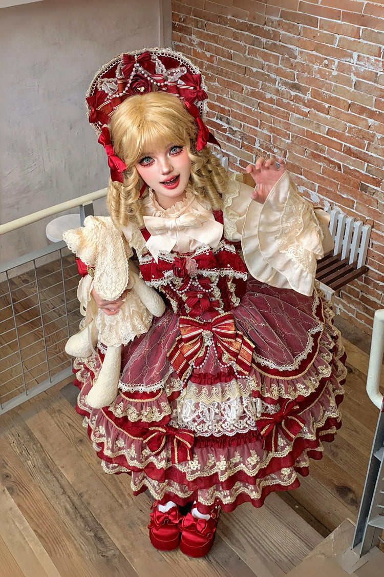 Lolita KC Headdress - Crown Of Gems, Red, Sweet Style, Bow Detail, Lace Trim - additional product view 9