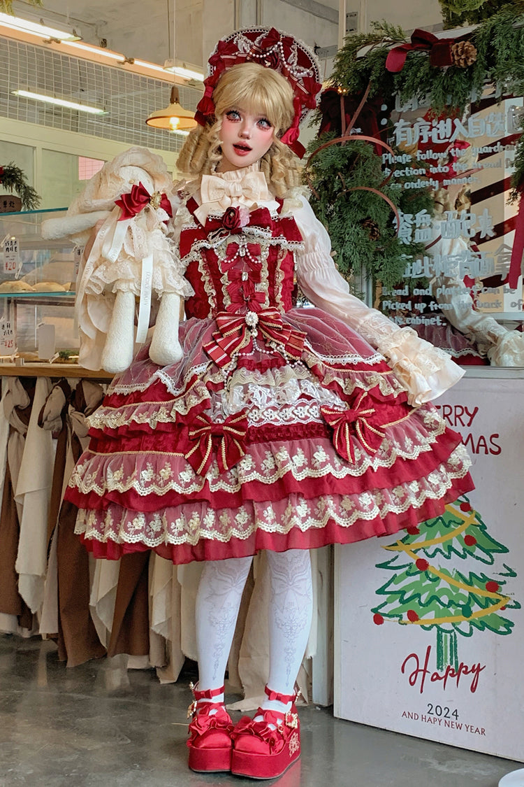 Lolita KC Headdress - Crown Of Gems, Red, Sweet Style, Bow Detail, Lace Trim - main product image