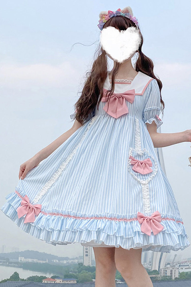 Lolita KC Headdress - Navy Doll Collar Headbow, 2 Colors, Striped, Sweet Style - additional product view 2