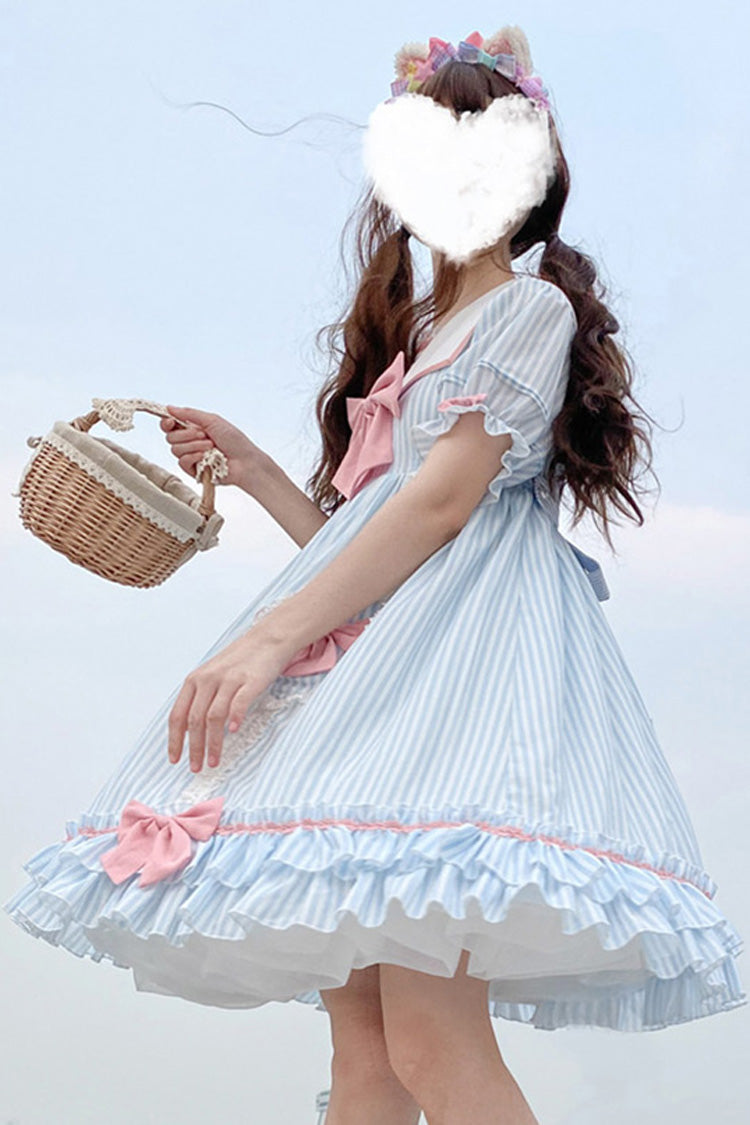 Lolita KC Headdress - Navy Doll Collar Headbow, 2 Colors, Striped, Sweet Style - additional product view 3