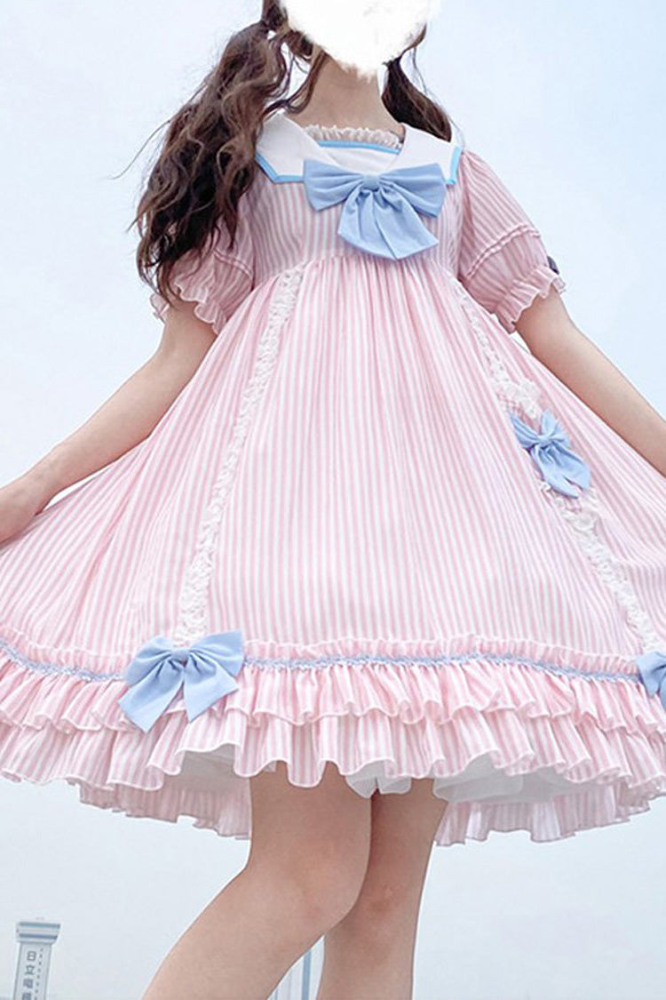 Lolita KC Headdress - Navy Doll Collar Headbow, 2 Colors, Striped, Sweet Style - S pink / M pink / L pink option