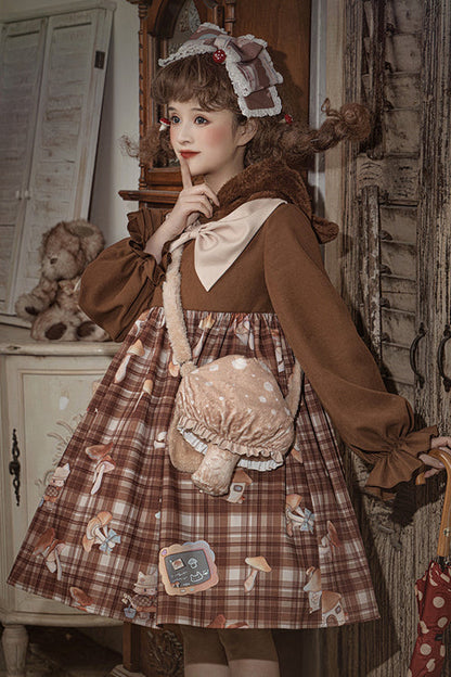 Lolita Lace Headbow - Chest Big, Brown, Printed, Sweet Style, Bow Detail - additional product view 3