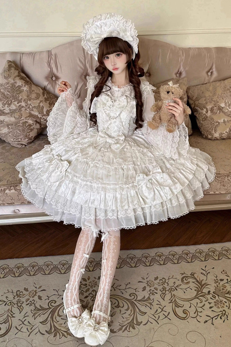 Lolita Lace Headbow - Dream-sinking Pearl Veil, White, Sweet Style, Bow Detail, Lace Trim - additional product view 2