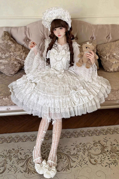 Lolita Lace Headbow - Dream-sinking Pearl Veil, White, Sweet Style, Bow Detail, Lace Trim - additional product view 2