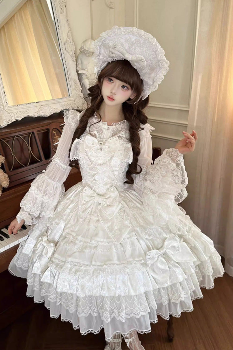 Lolita Lace Headbow - Dream-sinking Pearl Veil, White, Sweet Style, Bow Detail, Lace Trim - additional product view 3