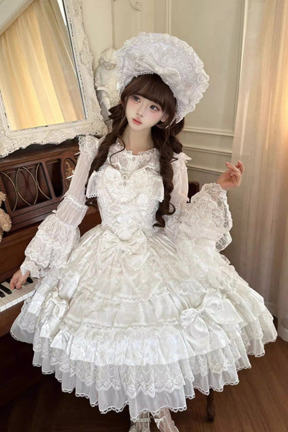 Lolita Lace Headbow - Dream-sinking Pearl Veil, White, Sweet Style, Bow Detail, Lace Trim - additional product view 3