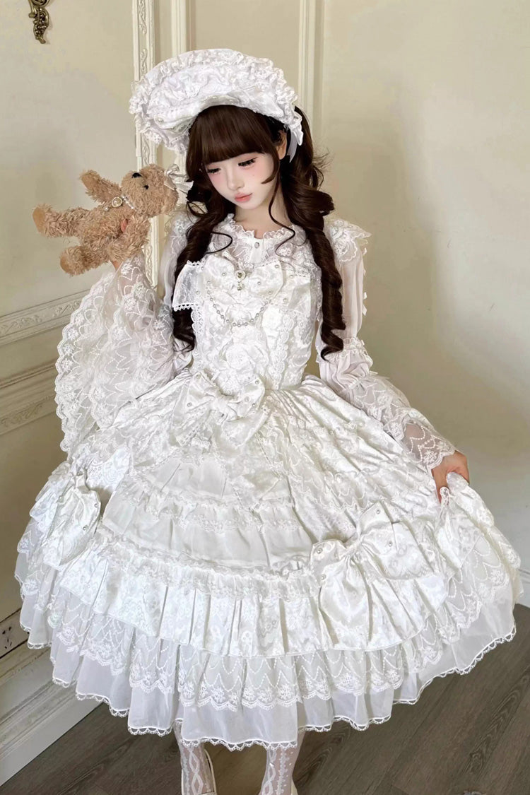 Lolita Lace Headbow - Dream-sinking Pearl Veil, White, Sweet Style, Bow Detail, Lace Trim - additional product view 4