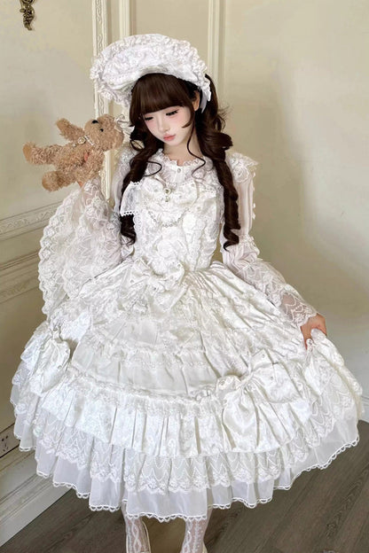 Lolita Lace Headbow - Dream-sinking Pearl Veil, White, Sweet Style, Bow Detail, Lace Trim - additional product view 4