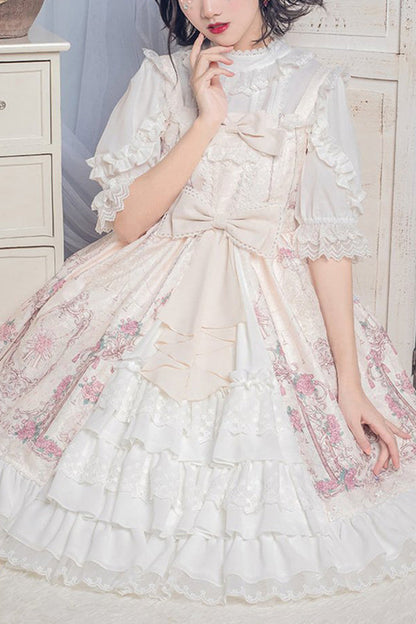 Lolita Lace Headbow - Headbow, 4 Colors, Printed, Layered, Sweet Style - S beige / L beige option