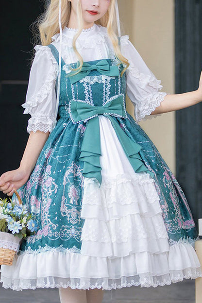 Lolita Lace Headbow - Headbow, 4 Colors, Printed, Layered, Sweet Style - S green / L green option