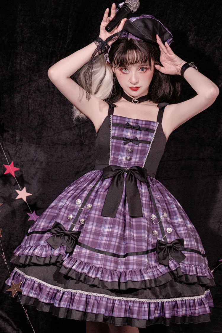 Lolita Lace Headbow - Pink/black High Waist Stitching, 2 Colors, Plaid, Bow Detail - additional product view 2
