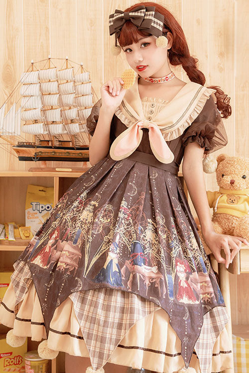 Lolita OP Dress - Alchemist Cartoon Anime Print, Brown, Printed, Sweet Style, Bow Detail - additional product view 2