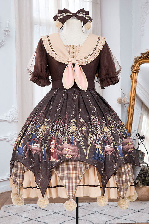 Lolita OP Dress - Alchemist Cartoon Anime Print, Brown, Printed, Sweet Style, Bow Detail - additional product view 5