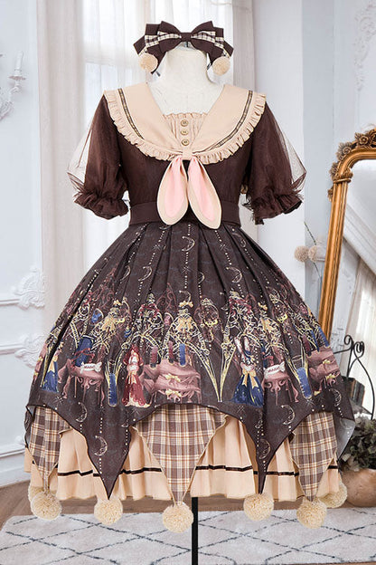 Lolita OP Dress - Alchemist Cartoon Anime Print, Brown, Printed, Sweet Style, Bow Detail - additional product view 5