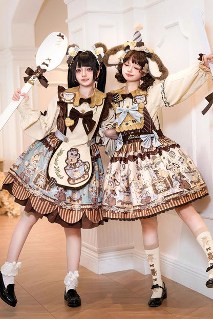 Lolita OP Dress - Bear Cookies, 2 Colors, Long Sleeves, Sweet Style, Bow Detail - additional product view 4