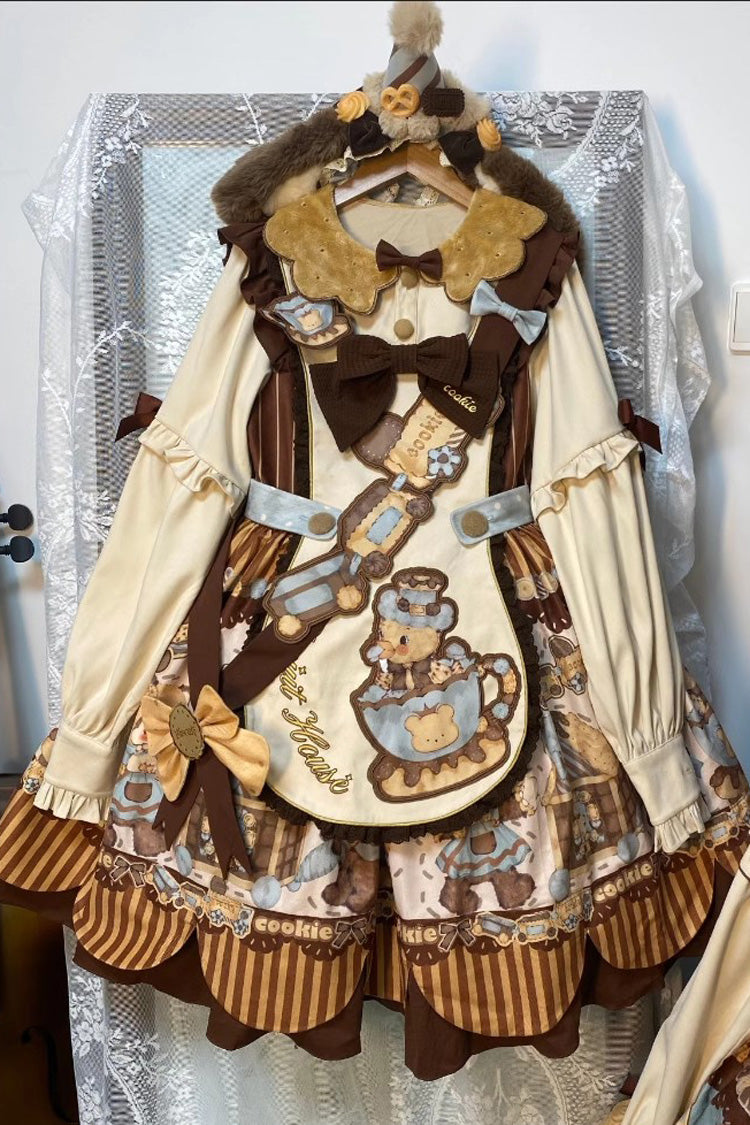 Lolita OP Dress - Bear Cookies, 2 Colors, Long Sleeves, Sweet Style, Bow Detail - additional product view 10