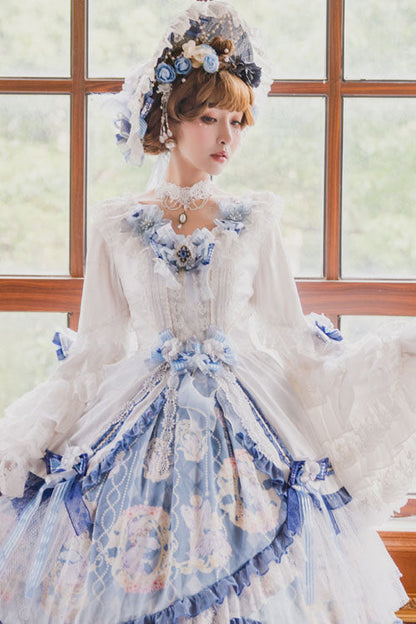 Lolita OP Dress - Blue/white Three Dimensional, 2 Colors, Sweet Style, Bow Detail, Ruffled - additional product view 3