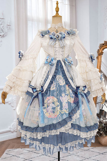 Lolita OP Dress - Blue/white Three Dimensional, 2 Colors, Sweet Style, Bow Detail, Ruffled - additional product view 6