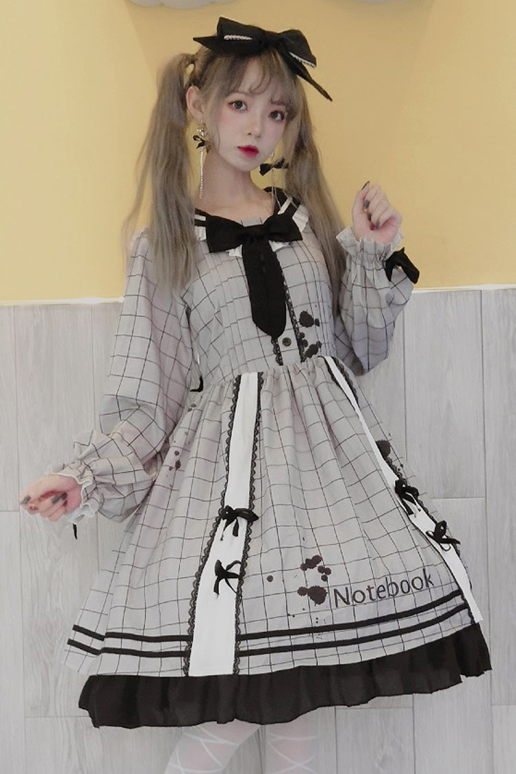 Lolita OP Dress - College Style Navy Collar, Gray, Plaid, Printed, Sweet Style - additional product view 4