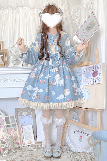 Lolita OP Dress - Doll Collar Lantern Sleeves, 2 Colors, Printed, Sweet Style - additional product view 2