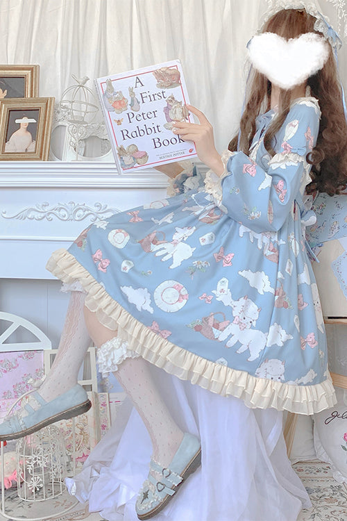 Lolita OP Dress - Doll Collar Lantern Sleeves, 2 Colors, Printed, Sweet Style - additional product view 3