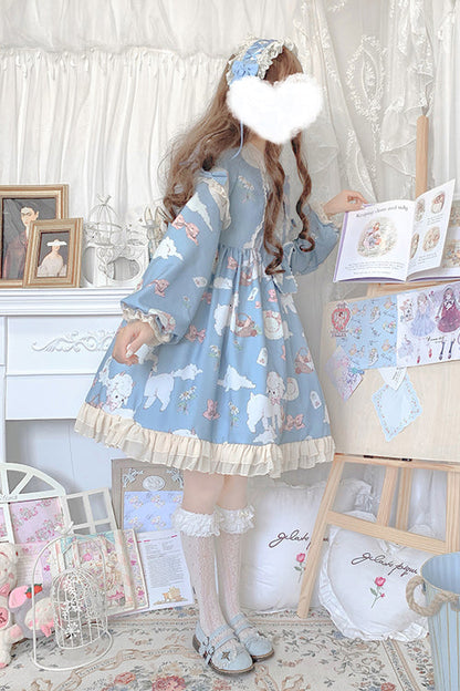 Lolita OP Dress - Doll Collar Lantern Sleeves, 2 Colors, Printed, Sweet Style - additional product view 4