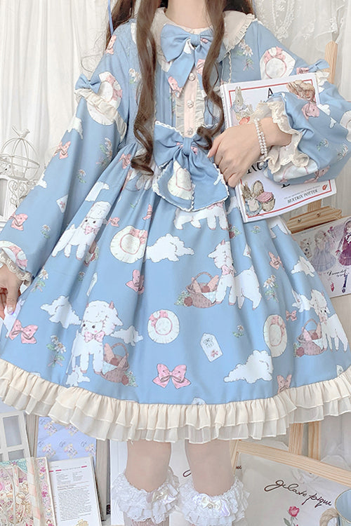 Lolita OP Dress - Doll Collar Lantern Sleeves, 2 Colors, Printed, Sweet Style - additional product view 5