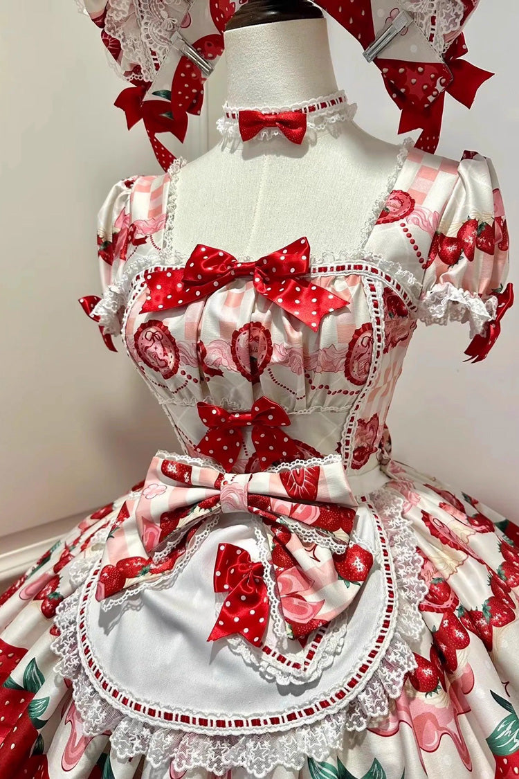 Lolita OP Dress - Dream To Strawberry, 4 Colors, Printed, Sweet Style, Bow Detail - additional product view 9