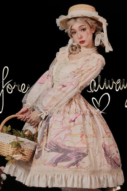 Lolita OP Dress - Elegant Printed, Pink, Sweet Style - Tea Party One-Piece - additional product view 3