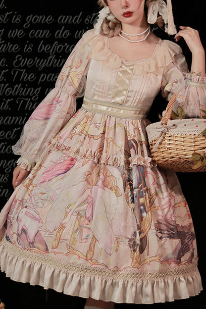 Lolita OP Dress - Elegant Printed, Pink, Sweet Style - Tea Party One-Piece - main product image