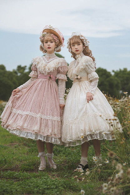 Lolita OP Dress - Elegant Vintage Rose Print, 3 Colors, Sweet Style, Bow Detail, Ruffled - additional product view 4