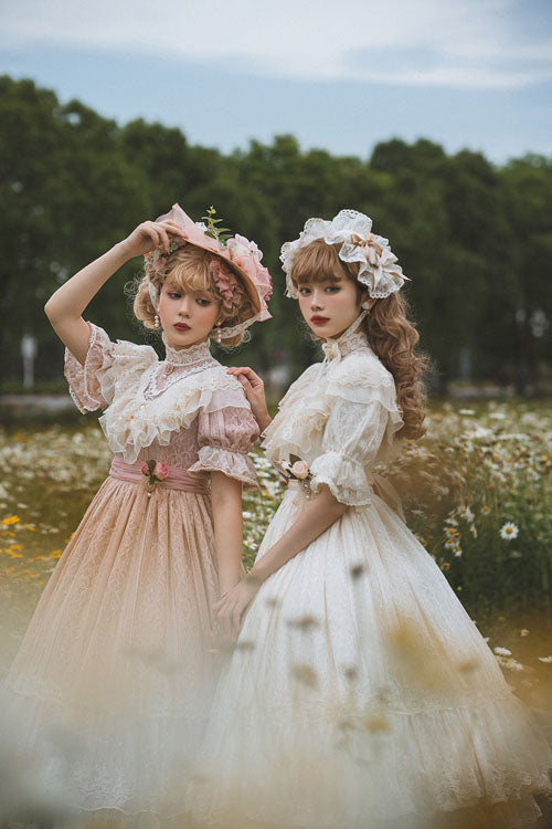 Lolita OP Dress - Elegant Vintage Rose Print, 3 Colors, Sweet Style, Bow Detail, Ruffled - additional product view 5