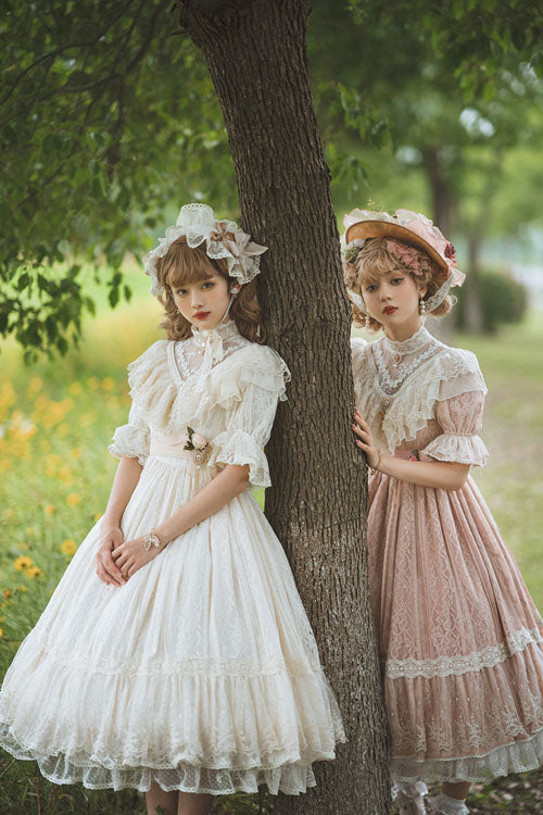 Lolita OP Dress - Elegant Vintage Rose Print, 3 Colors, Sweet Style, Bow Detail, Ruffled - additional product view 6