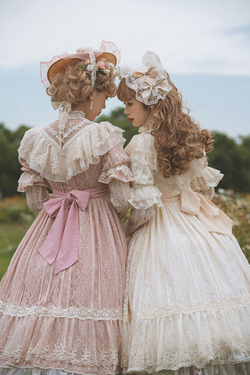 Lolita OP Dress - Elegant Vintage Rose Print, 3 Colors, Sweet Style, Bow Detail, Ruffled - additional product view 7
