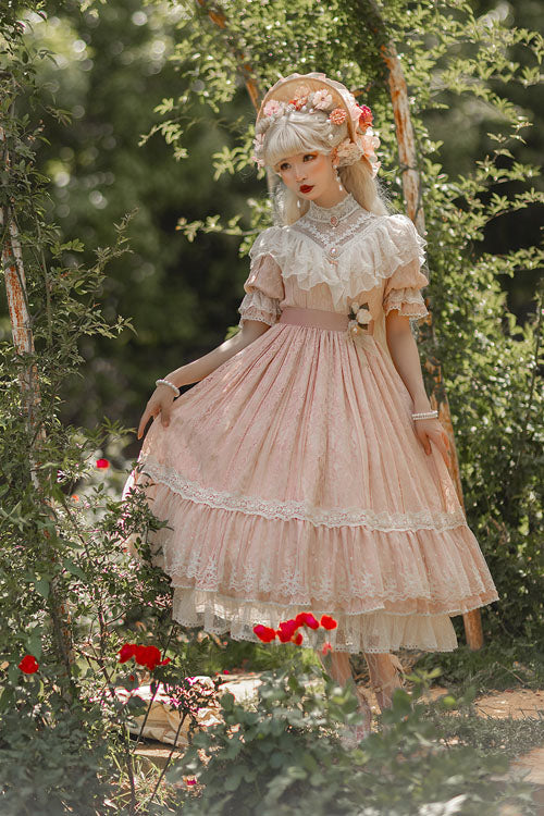 Lolita OP Dress - Elegant Vintage Rose Print, 3 Colors, Sweet Style, Bow Detail, Ruffled - additional product view 8