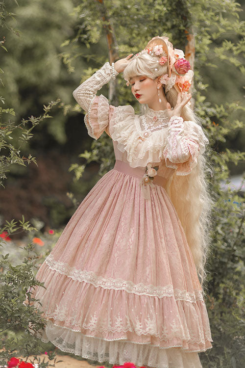 Lolita OP Dress - Elegant Vintage Rose Print, 3 Colors, Sweet Style, Bow Detail, Ruffled - additional product view 12