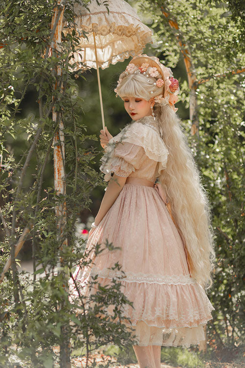 Lolita OP Dress - Elegant Vintage Rose Print, 3 Colors, Sweet Style, Bow Detail, Ruffled - additional product view 13