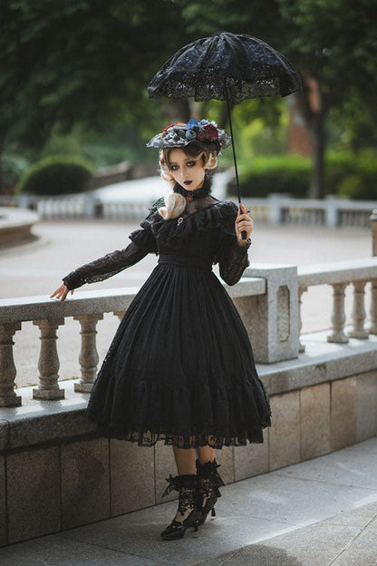 Lolita OP Dress - Elegant Vintage Rose Print, 3 Colors, Sweet Style, Bow Detail, Ruffled - additional product view 15